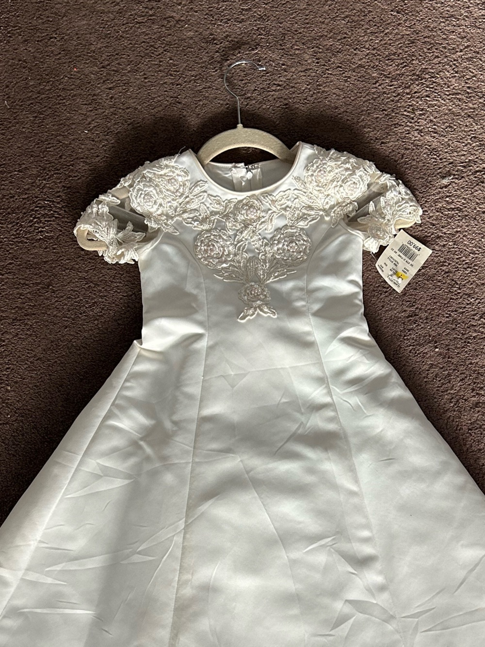 White Flower-Appliqué A-Line Dress
